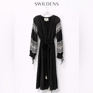 Swildens Embroidered Boho Dress Black and White with Removable Belt - size M